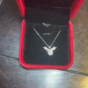 Bling out reindeer moissanite necklace,16 inches stamp S925.